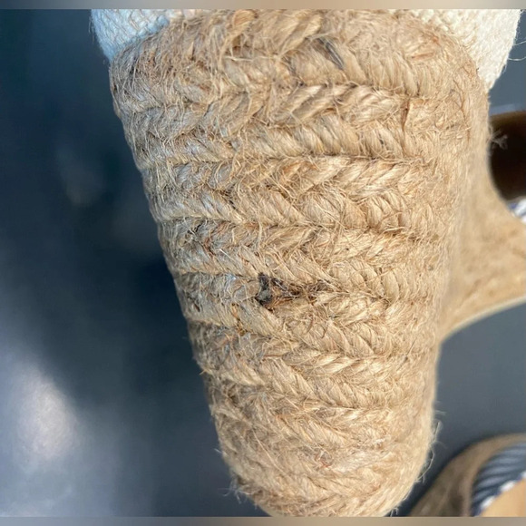 White Mountain Mamba Wedge Espadrille Blue/White Stripe Leather Ankle Strap 11 M - Picture 6 of 10